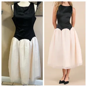 Lulus NWT Contemporary Elegance Black and Cream Satin Tulle Midi Dress thumbnail 2