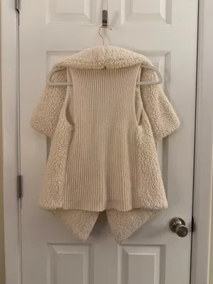 a.n.a Cream Sherpa Open Front Drape Vest Small thumbnail 2
