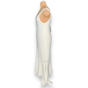 Scoop NYC White Crochet Knit Mermaid Maxi Dress High Low Hem Boho Resort Coastal thumbnail 4