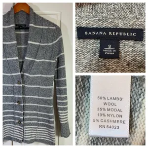 Banana Republic Womens‎ Striped Cardigan Sweater Size S Wool Blend Gray White thumbnail 12