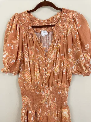 Sabo Skirt Iliana‎ Paisley Smocked Waist Puff Sleeve Mini Dress Size XS thumbnail 4