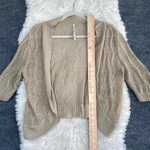 Beige Cream Knit Open Front Quarter Sleeve Bolero Shrug Cardigan Cottagecore thumbnail 6