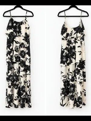 Old Navy Floral Tiered Full Length Maxi Dress in Black and Cream Size Medium thumbnail 3