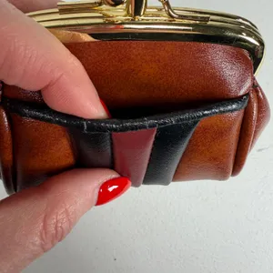 Vintage 70s Coin Purse Kiss Lock Coin Purse Pouch Striped Faux Leather Retro thumbnail 8
