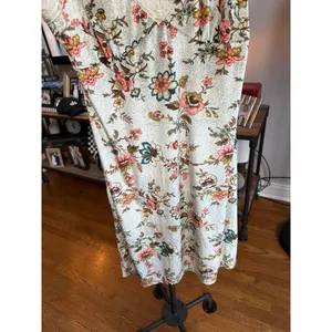 Free People floral mini dress intricate lace trim along the v-neckline velvet L thumbnail 3
