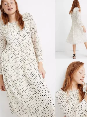 Madewell Cream Midi Dress with Black Polka Dots thumbnail 2