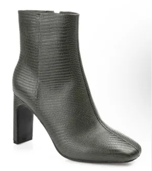 Journee‎ Collection Sarah Block Heel Bootie Olive Green Lizard Texture Zip 12 thumbnail 1