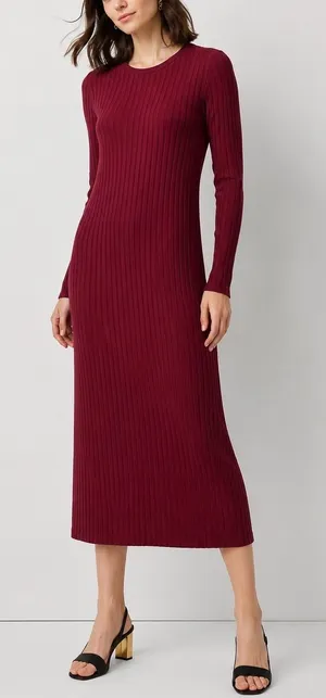 Forever 21 Maroon Ribbed Long Sleeve Fitted Bodycon Dress NWT thumbnail 1
