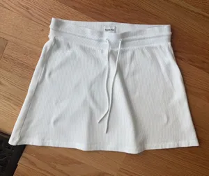 Sunday Best Aritzia White Waffle Knit Drawstring Mini Skirt S thumbnail 1