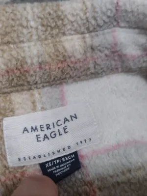 American Eagle Tan And Pink Plaid Fleece And Love Shacket thumbnail 3
