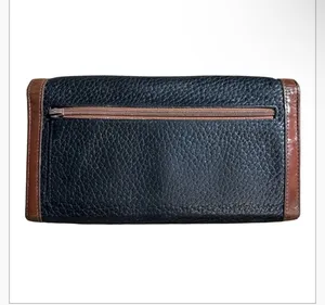 Vintage Dooney & Bourke All Weather Leather Navy and Brown Trifold Wallet Checkb thumbnail 3