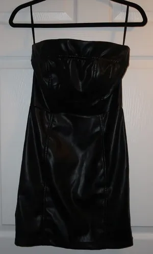 Hello Molly Faux Leather Mini Dress Black‎ Small US 4 Strapless Edgy Night Out thumbnail 1
