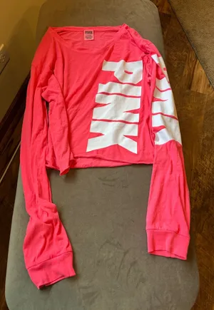 PINK Victoria's Secret Hot Pink Long-Sleeve Logo Crop Tee thumbnail 1