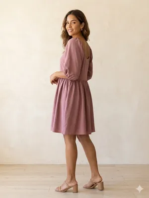 Mía joy Puff Sleeve Scoop Neck Mini Dress in Dusty Rose thumbnail 2