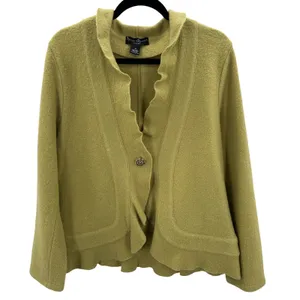 Mercer & Madison Citron Green Wool Ruffle Collar Button Front‎ Jacket Blazer 1X thumbnail 1