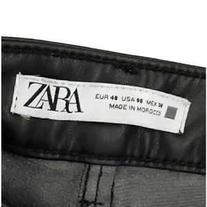ZARA Faux Leather Pants Black High Waisted Straight Leg SZ 8 #1120 thumbnail 6