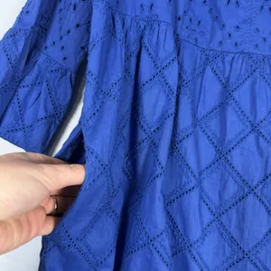 J Jill Size-S‎ Eyelet Tiered Dress Royal Blue Cotton Amalfi Coastal Boho thumbnail 6