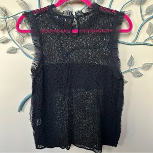 Trouvé black lace sleeveless top with eyelash edges Sz S EUC thumbnail 7