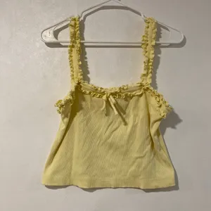 Maeve Anthropologie Size M Yellow Ruffle Ribbed Tank Top Coquette Y2K thumbnail 3