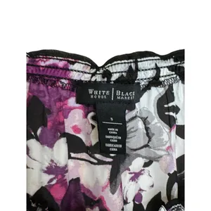 WHBM Women's‎ Top Satin Floral V-Neck Tie Chiffon Tie 3/4 Sleeves Purple Small thumbnail 5