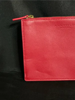 Ann Taylor Red Leather Zip Travel Cosmetic Money Pouch NWT thumbnail 4