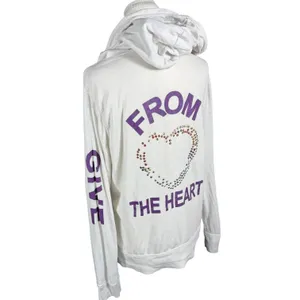 Zip Up Hoodie Womens L White Give From The Heart Rhinestone Peace Graphic thumbnail 6