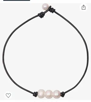 Amazon 3 Pearl Leather Necklace thumbnail 2
