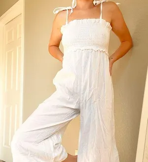 ASOS White Smocked Jumpsuit thumbnail 1