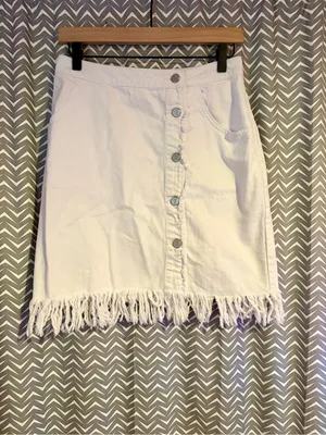 Anthropologie / Pilcro | Denim Fringe Skirt, White, 6P thumbnail 4