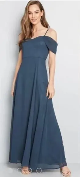ModCloth Resounding Wow Maxi Dress Gown Prom Off the Shoulder Women's sz. 8 thumbnail 1