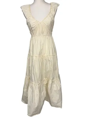 Derek Lam 10 Crosby x RTR Tiered V-Neck Dress in Butter yellow 4 Womens thumbnail 4