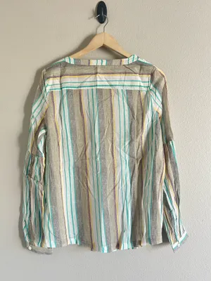 Free People Striped Cotton Button-Front Women's Top Large thumbnail 2