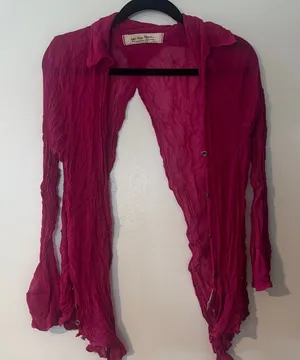 We The Free Open Front Button-Accent Sheer Top/Cover Up in Deep Magenta thumbnail 1