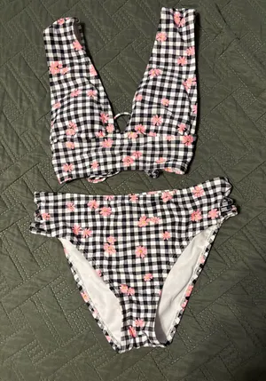 Floral and Plaid high waisted bikini Multiple thumbnail 1
