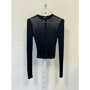 Free People Women's Sheer Mesh Open-Knit H20 Crew Pullover‎ Black Small thumbnail 3