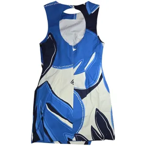 MON RENN Twilight Palms Mini Dress Blue‎ White Abstract Cutout Back Size S NWT thumbnail 4
