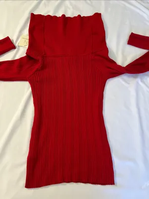 I.N. San Francisco Red Off-the-Shoulder Ribbed Knit Sweater thumbnail 5