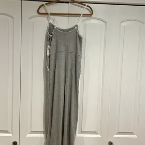NWT ANTHROPOLOGIE‎ Claudette Sequin T-Shirt Knit Romper Jumpsuit Silver 0 thumbnail 5