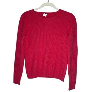 J. Crew Hot Pink Cable Knit Wool Nylon Cashmere Blend Sweater Size Medium thumbnail 1
