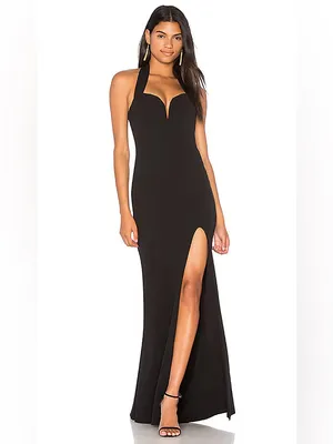 Nookie Madonna black halter event neck slit maxi formal wedding guest dress xs thumbnail 2