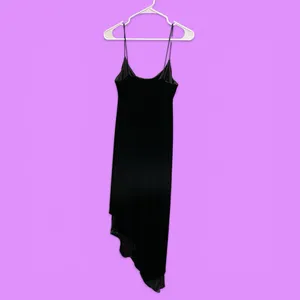 Cute Y2K velvet whimsigoth stretchy silky asymmetrical hem midi maxi dress fancy thumbnail 2