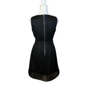 J.Crew Black Eyelet Striped V-Neck Fit &‎ Flare Dress Size 2 LBD Cocktail Event thumbnail 4