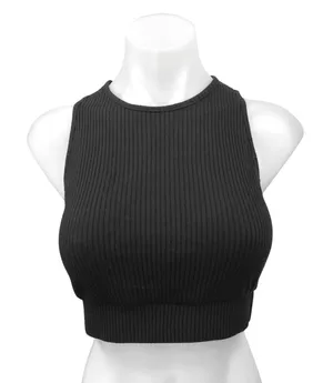 Zara Black Ribbed Knit High Neck Sleeveless Cropped Sweater Vest Top Size M thumbnail 1