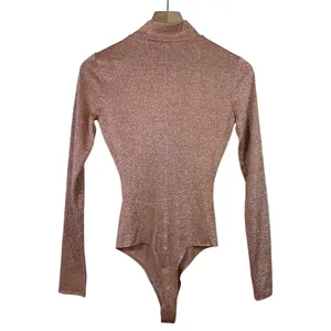 House of CB Bodysuit Sz S Concha Pink Metallic Keyhole Mock Neck‎ Long Sleeve thumbnail 3