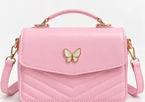 Pink Butterfly Mini Crossbody Handbag Quilted Purse thumbnail 1