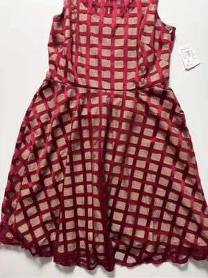 NWT Dressbarn Fit & Flare Overlay Lined Dress, Red/Beige, Size 16 thumbnail 3