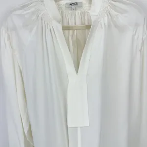 Madewell Shirred Long Sleeve Top Blouse Silk Lightweight Winter White Medium NWT thumbnail 9