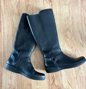 Clarks Women's Cheyn Lindie Knee High Boot Black Leather Size 7.5 M thumbnail 1