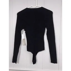 NWT Good American Black Henley Button-down Ribbed Bodysuit Size 1/Small Preppy thumbnail 3
