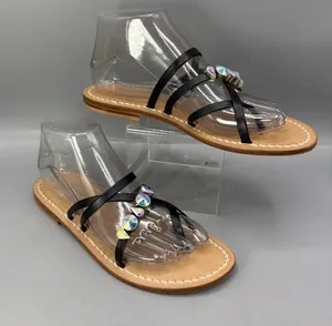 Capritouch Strappy Shoes Womens 9 Black Embellished Flat Crystals Casual Slip On thumbnail 1